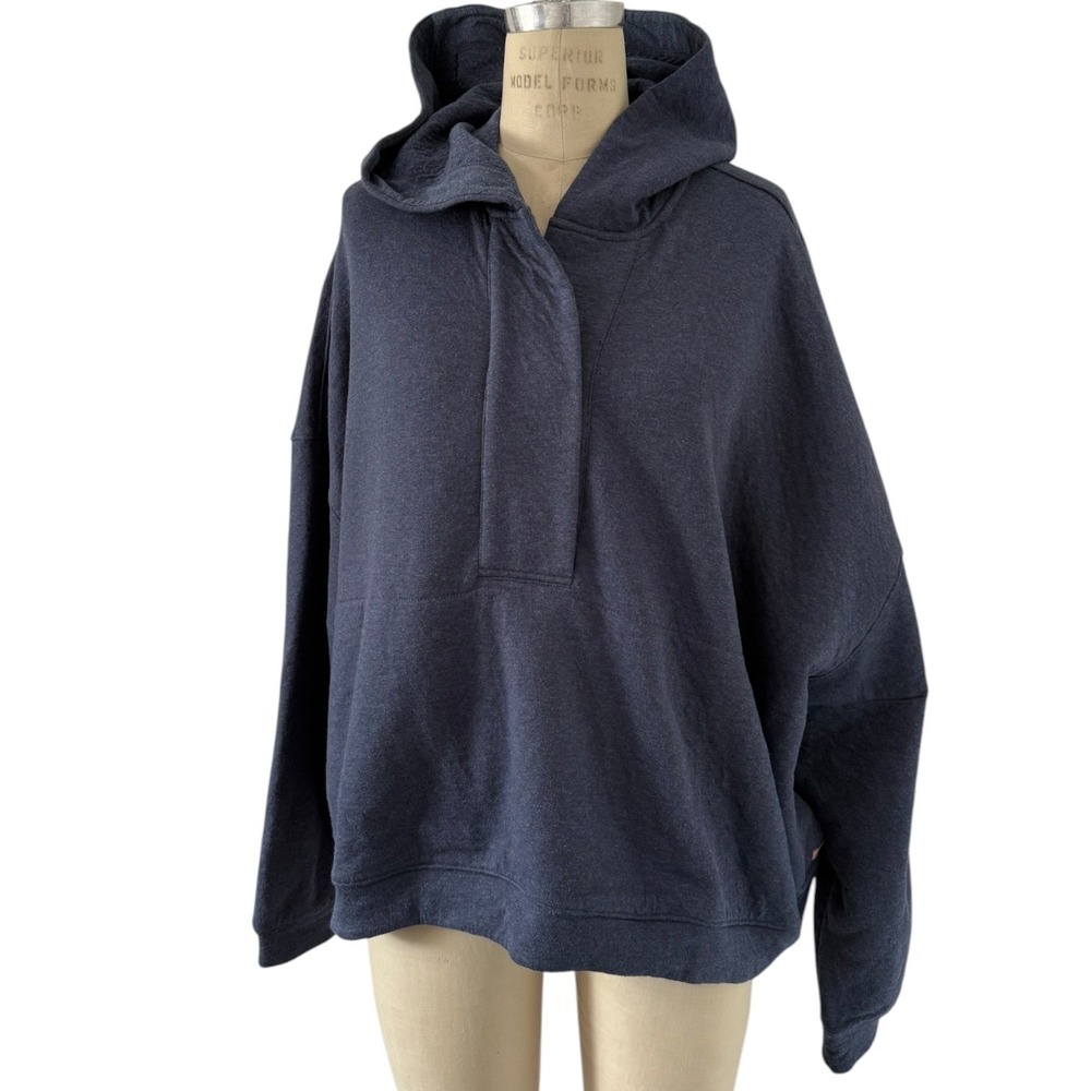 Lunya Hoodie Dark Navy Cotton Oversized Sweatshirt L/XL Restore Double Faced